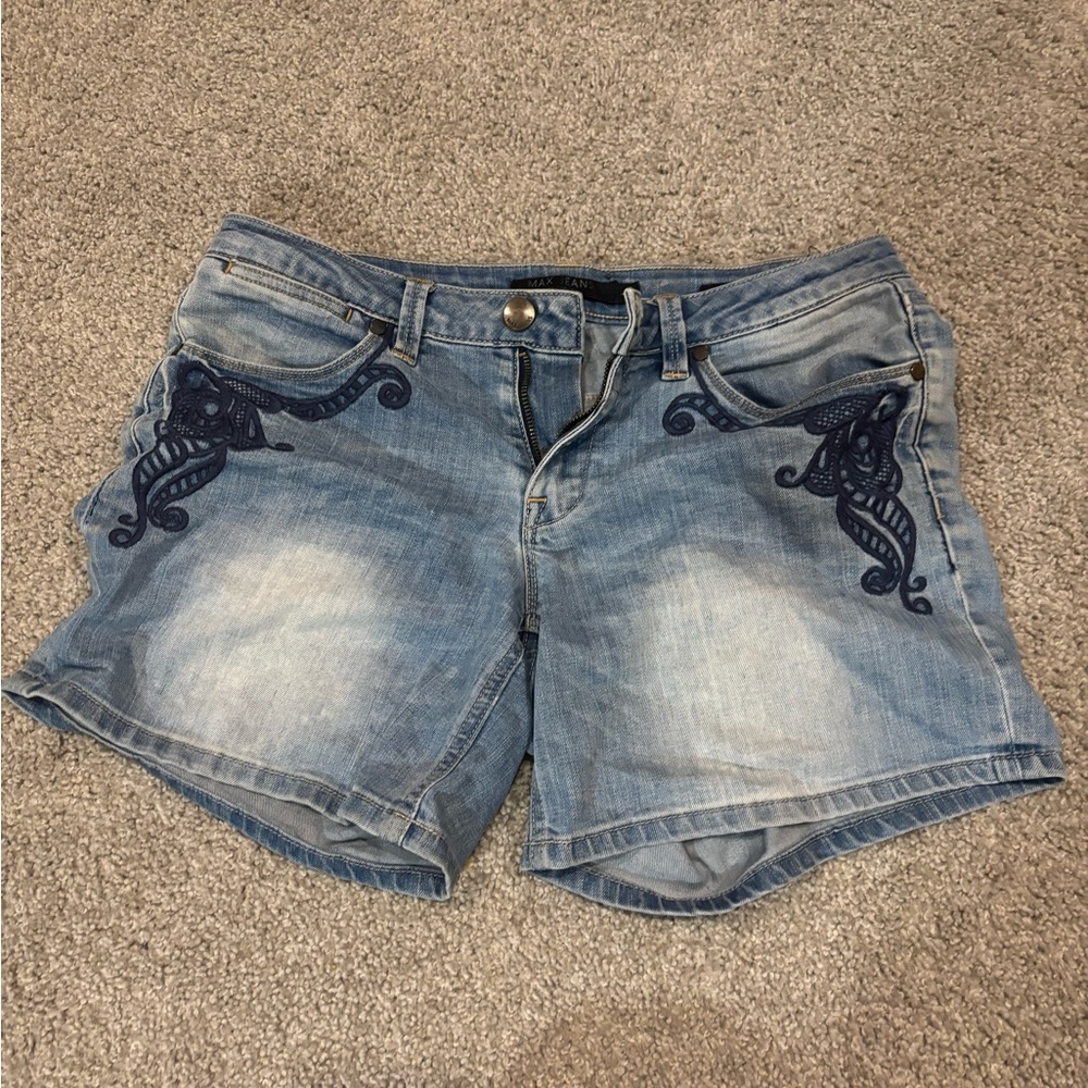 Max Jeans Blue Jean Shorts with Ruffle Details